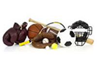 sports equipment soccer ball baseball bat boxing glove etc