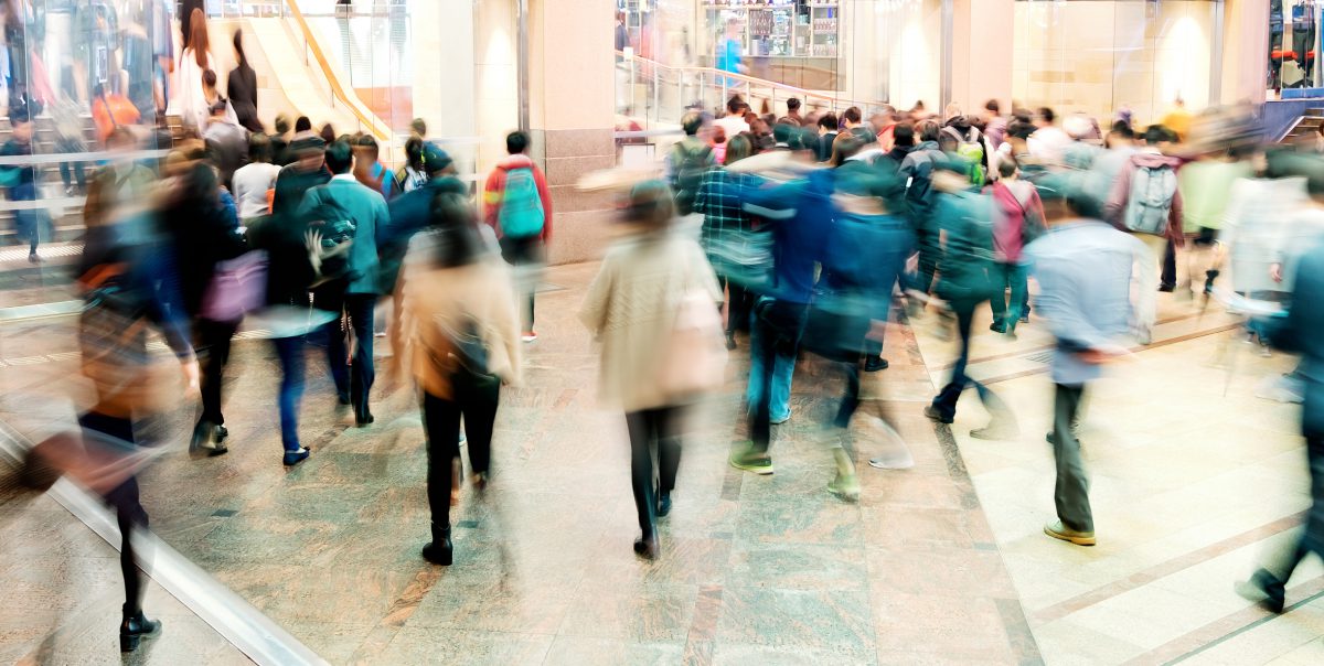 Holiday shoppers in a mall