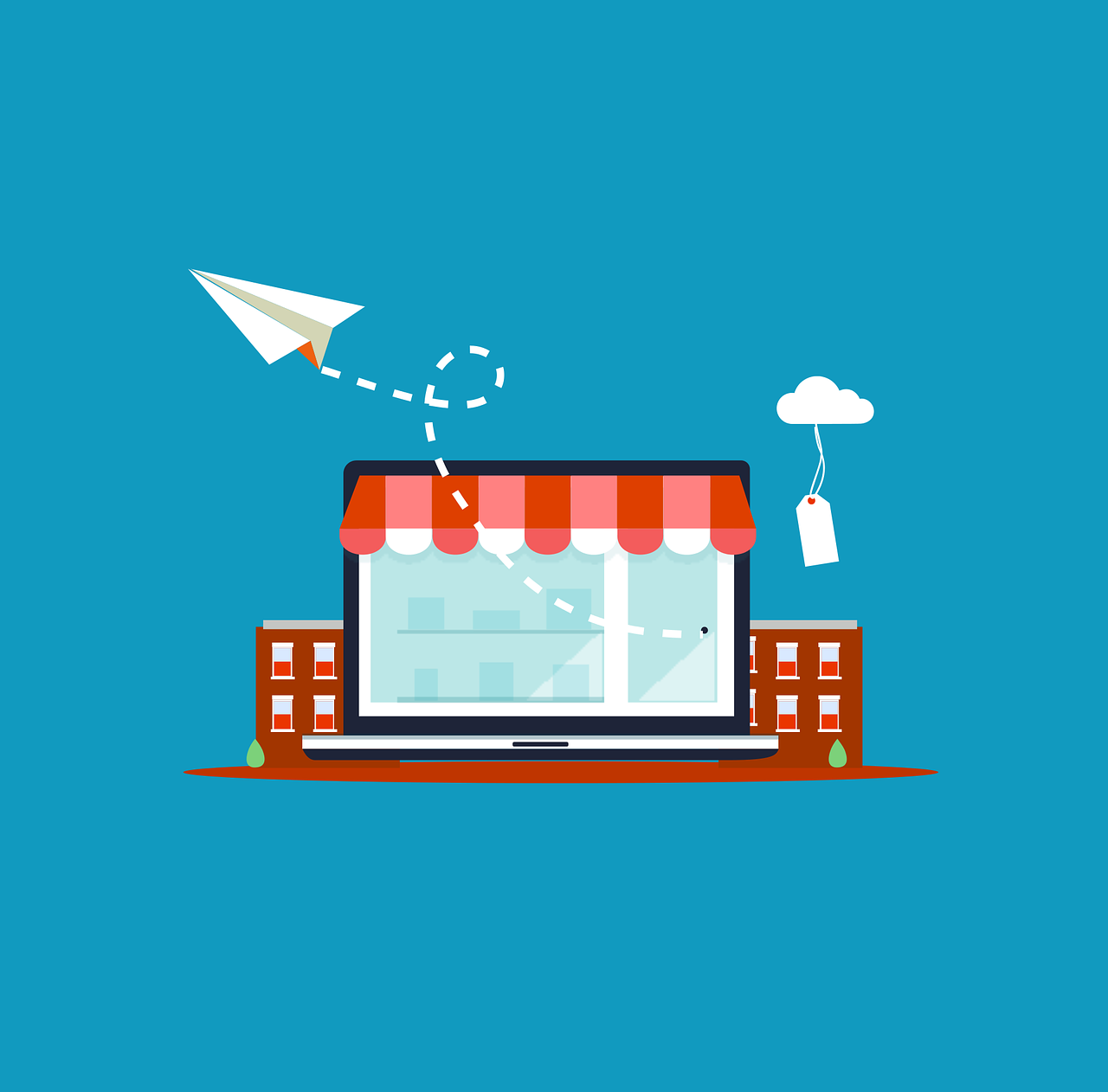 ecommerce store front with paper plane