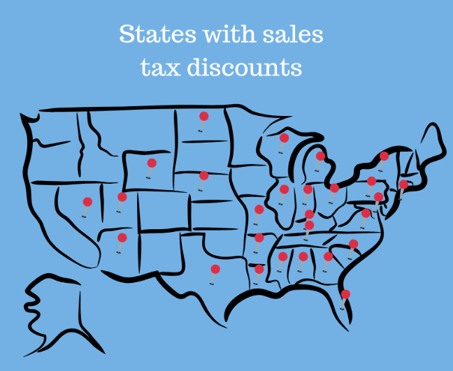 US map showing states with sales tax discounts