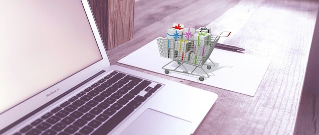 ecommerce shopping cart next to keyboard