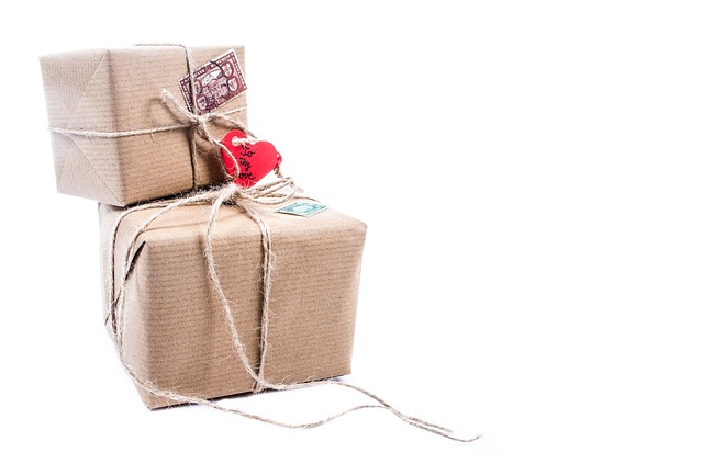boxes wrapped with kraft paper twine red tags