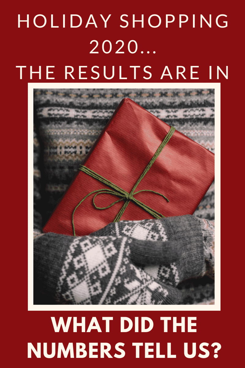 holiday shopping 2020 results red present held by grey sweater