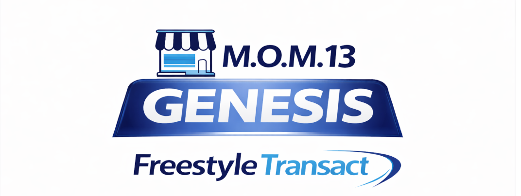 M.O.M. 13 Genesis logo citing Freestyle Transact underneath Genesis